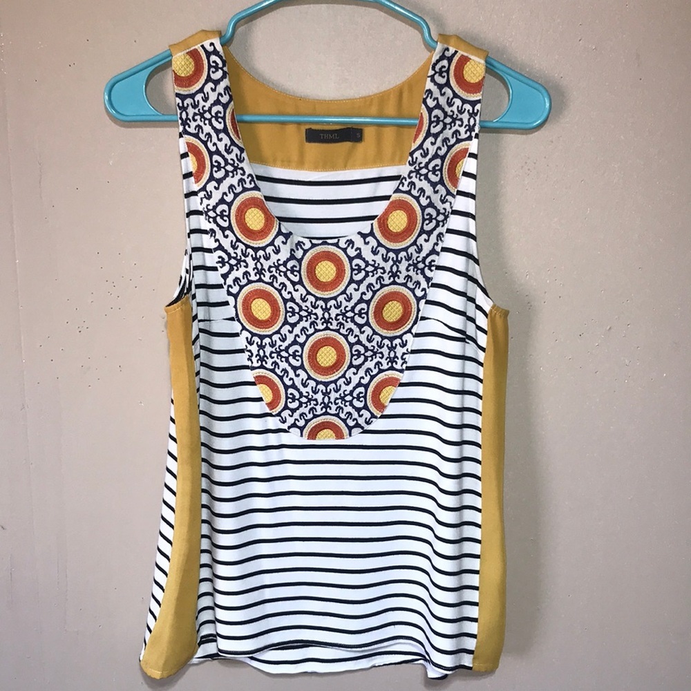 THML stitch Fix embroidered front sleeveless blouse size Small